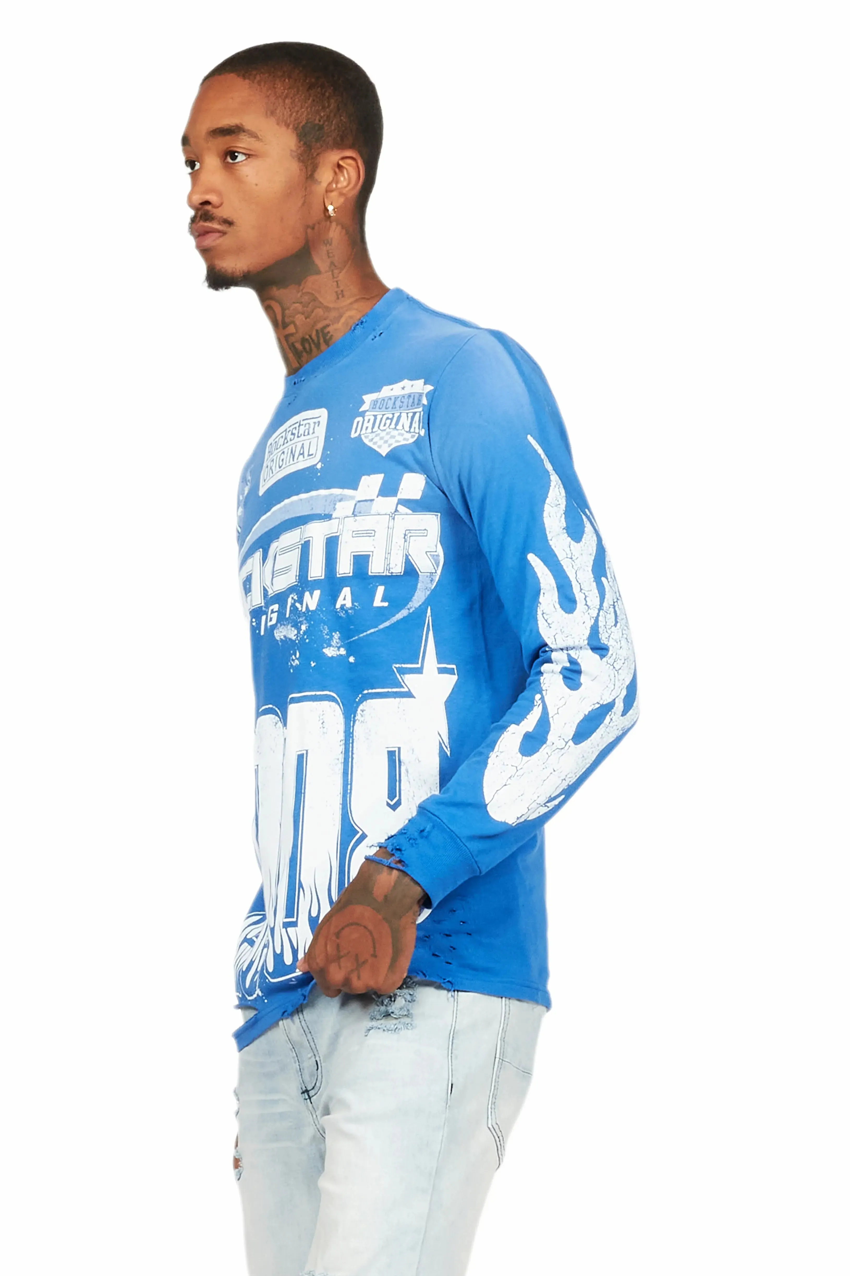 Amos Royal Blue Long Sleeve Graphic T-Shirt