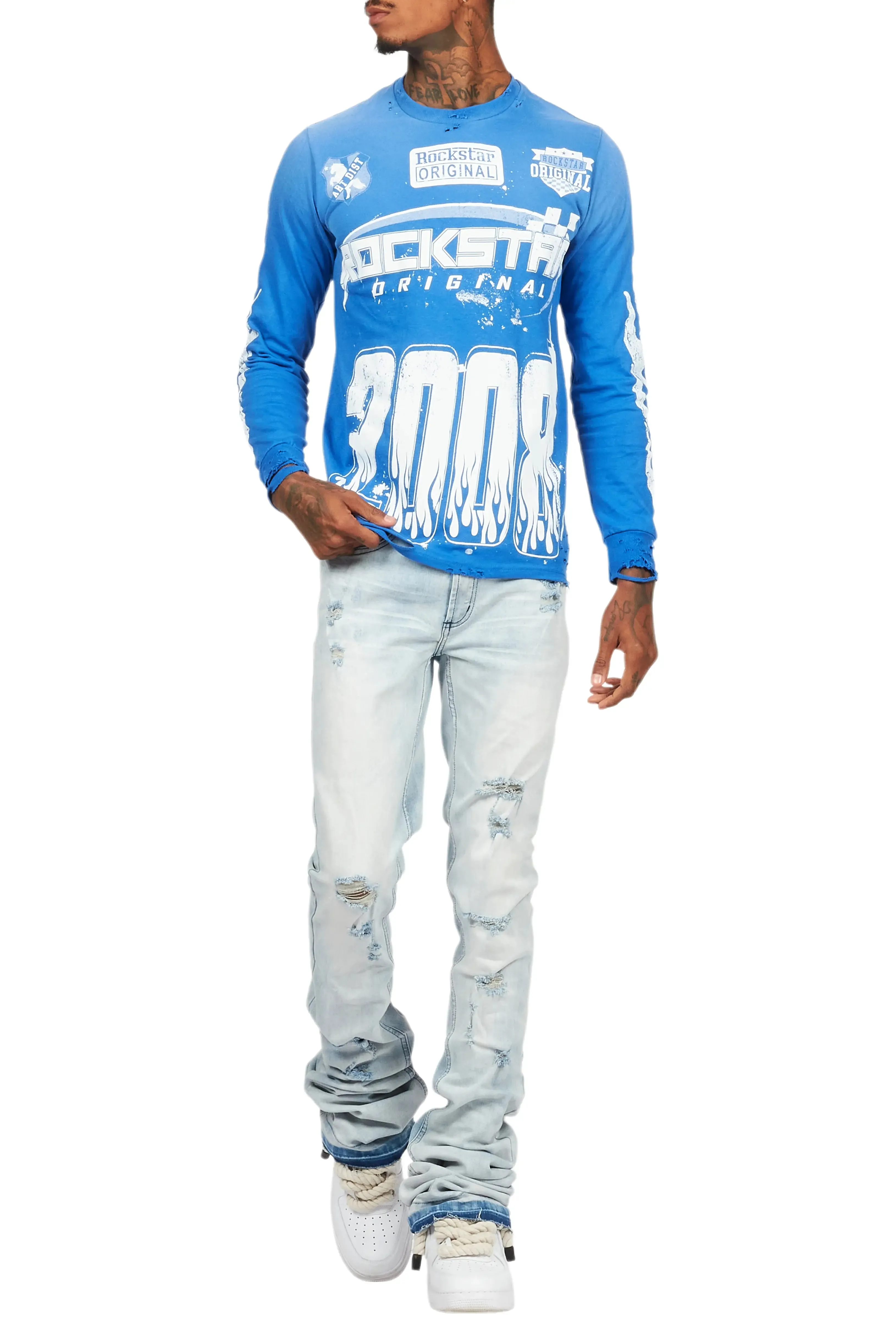 Amos Royal Blue Long Sleeve Graphic T-Shirt