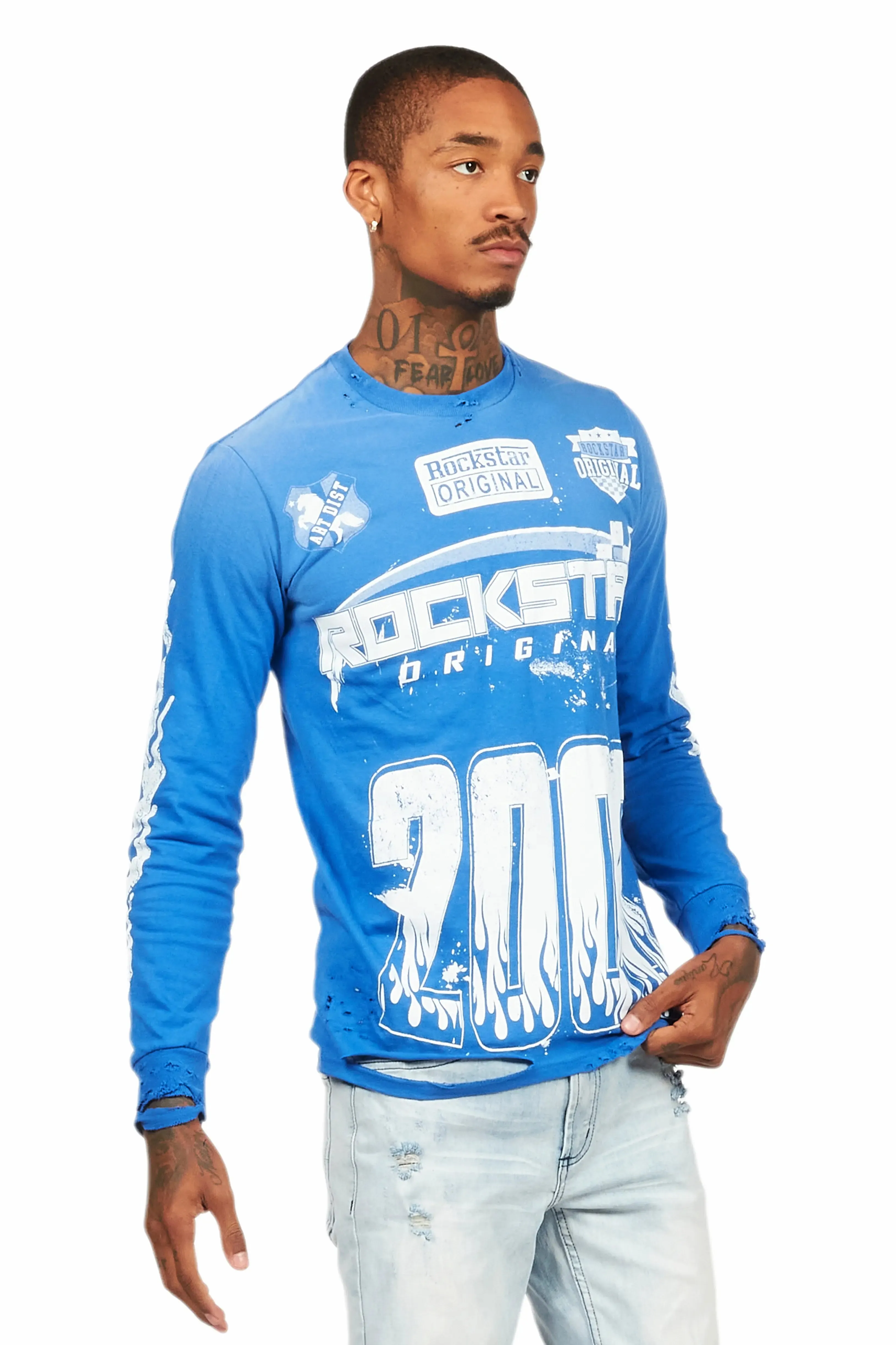 Amos Royal Blue Long Sleeve Graphic T-Shirt