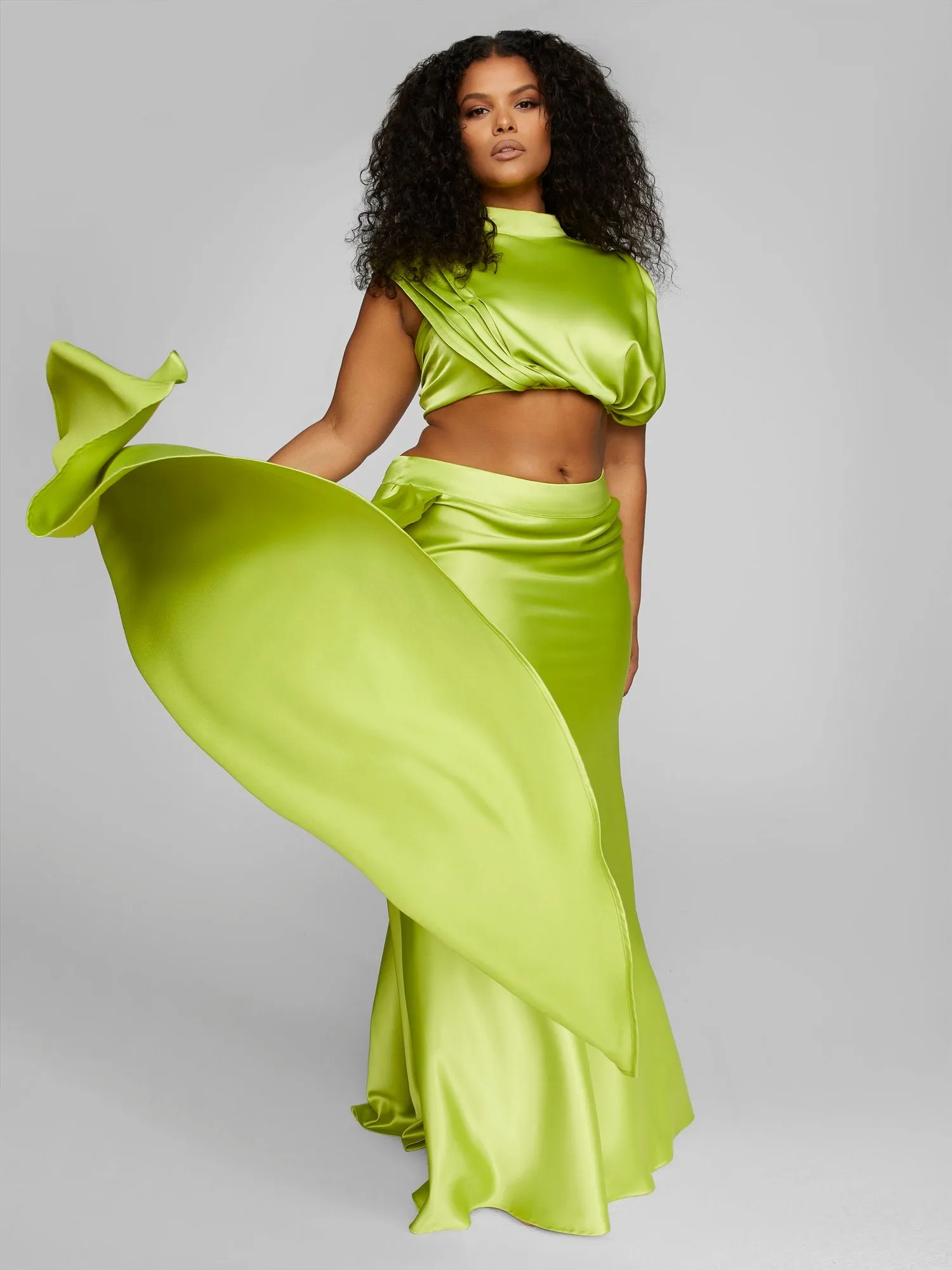 Anaisa Drape Detail Satin Skirt - Leslie Sidora x FTF