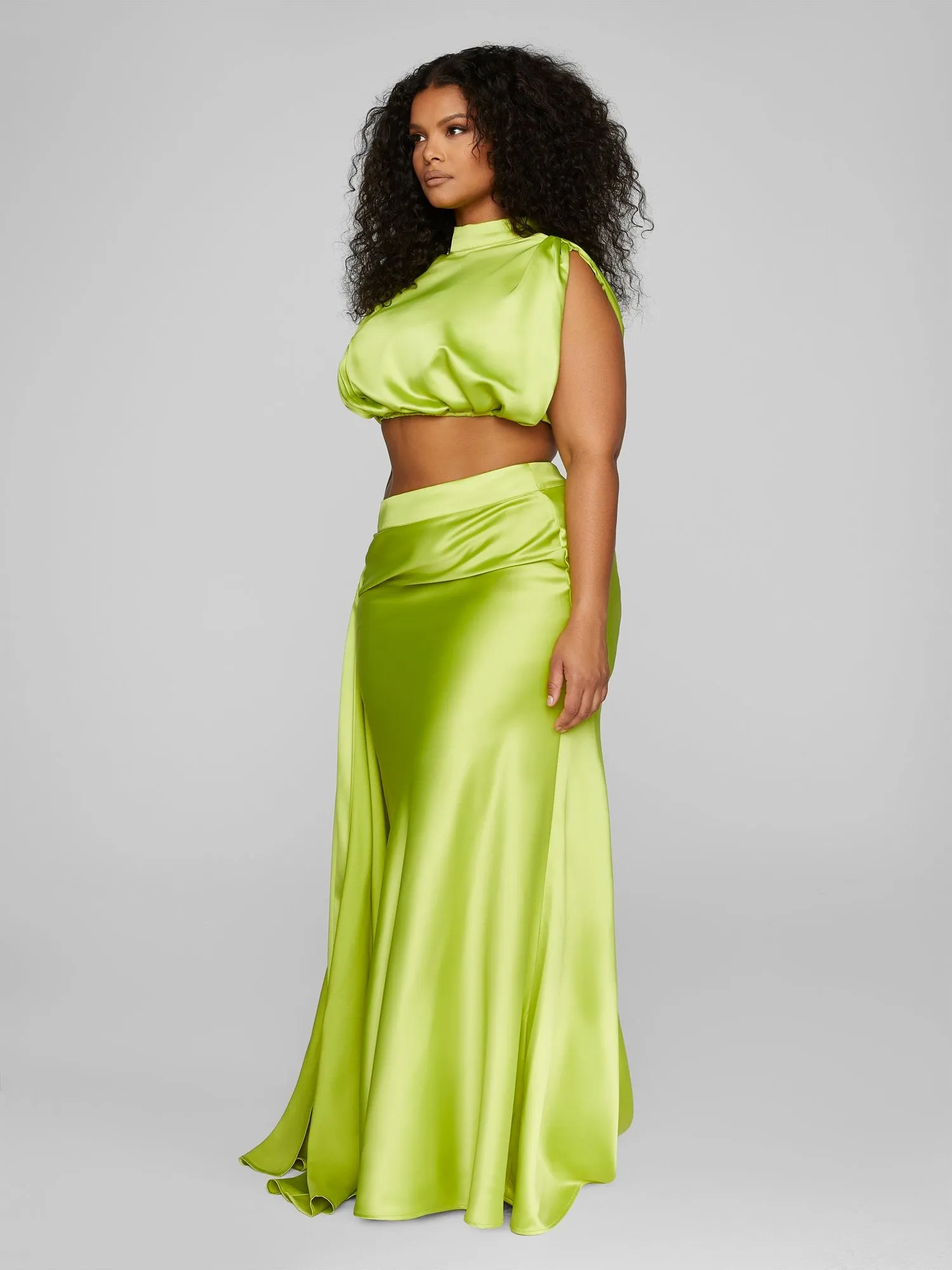 Anaisa Drape Detail Satin Skirt - Leslie Sidora x FTF