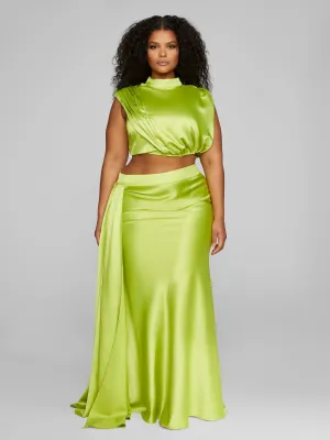 Anaisa Drape Detail Satin Skirt - Leslie Sidora x FTF