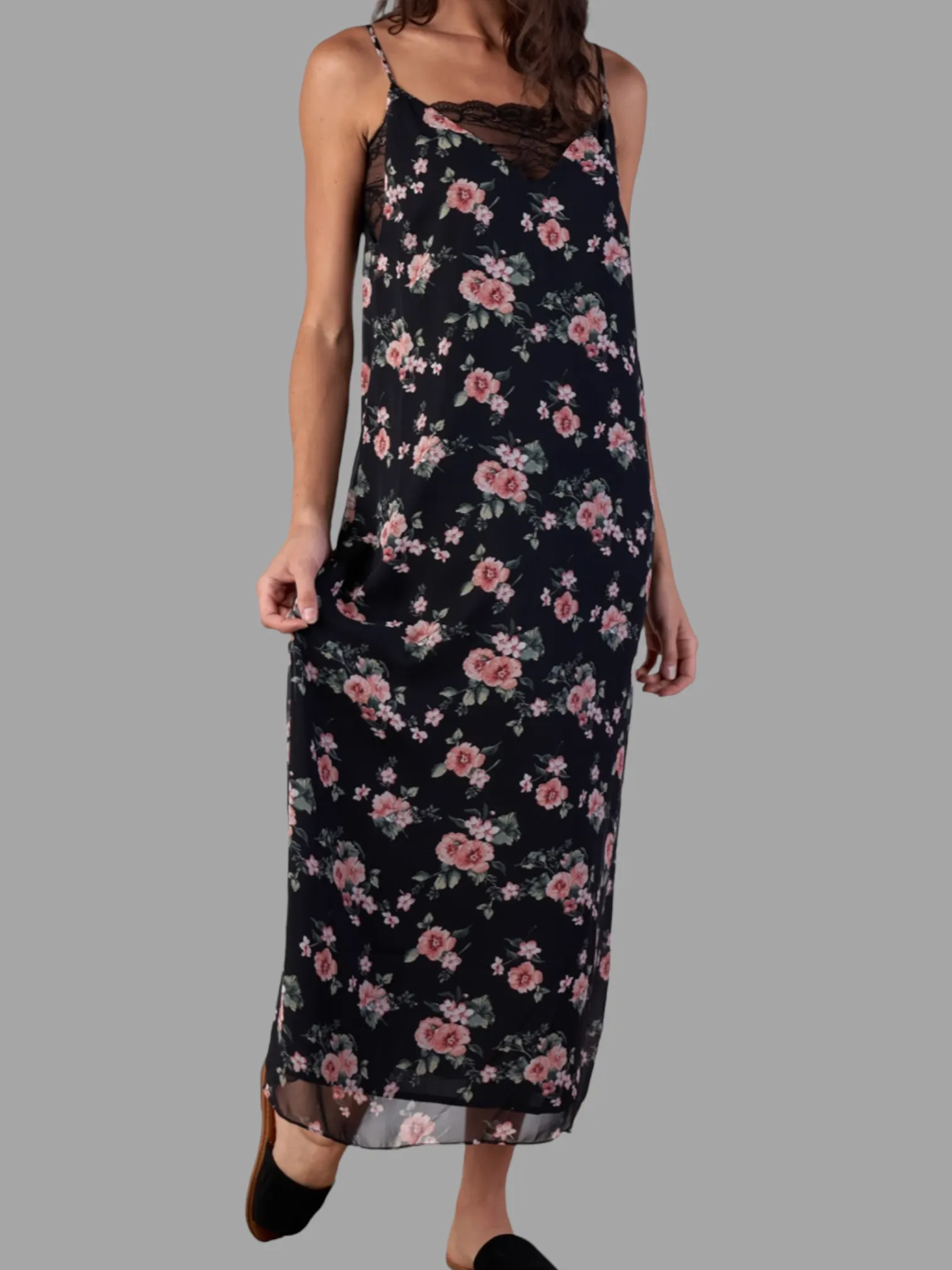 Black Flower Print Maxi Dress