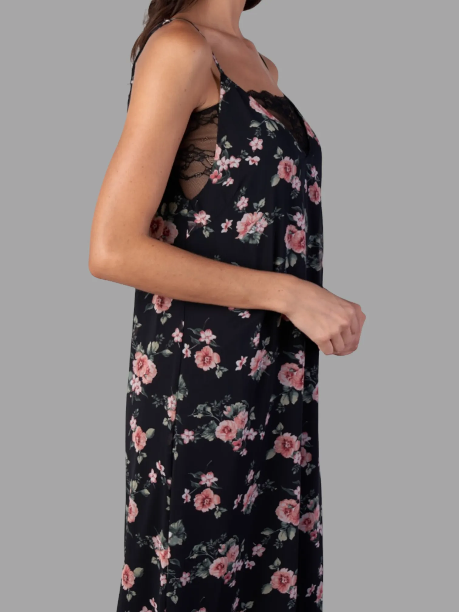 Black Flower Print Maxi Dress