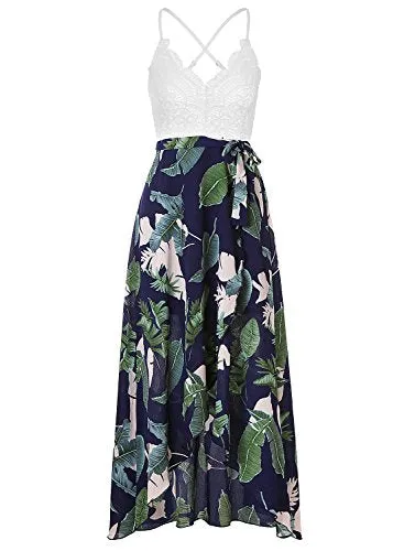 Blooming Jelly Halter Neck Deep V Asymmetrical Floral Dress