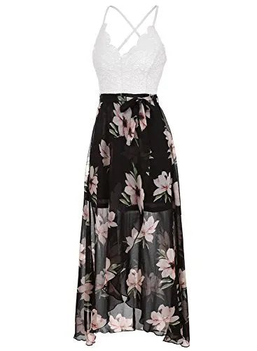 Blooming Jelly Halter Neck Deep V Asymmetrical Floral Dress