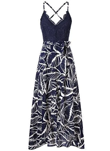 Blooming Jelly Halter Neck Deep V Asymmetrical Floral Dress