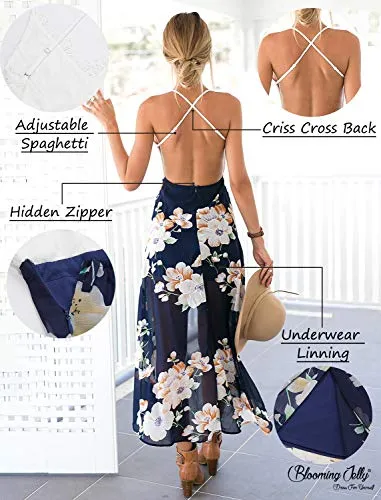 Blooming Jelly Halter Neck Deep V Asymmetrical Floral Dress