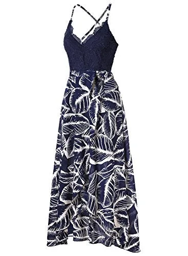 Blooming Jelly Halter Neck Deep V Asymmetrical Floral Dress