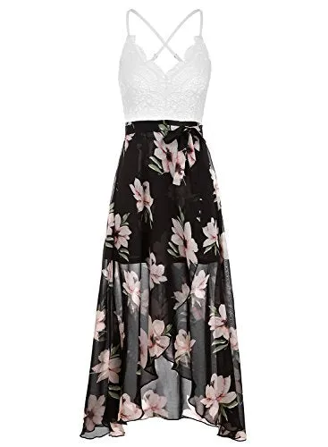 Blooming Jelly Halter Neck Deep V Asymmetrical Floral Dress