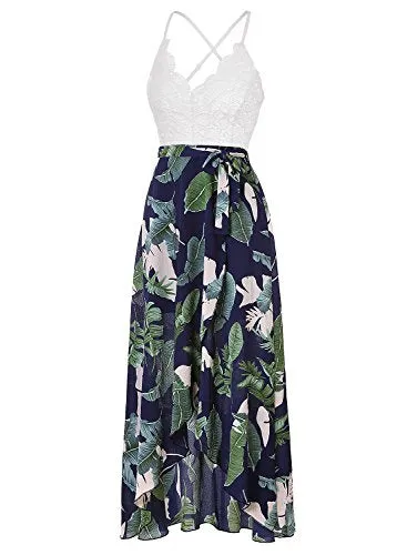 Blooming Jelly Halter Neck Deep V Asymmetrical Floral Dress