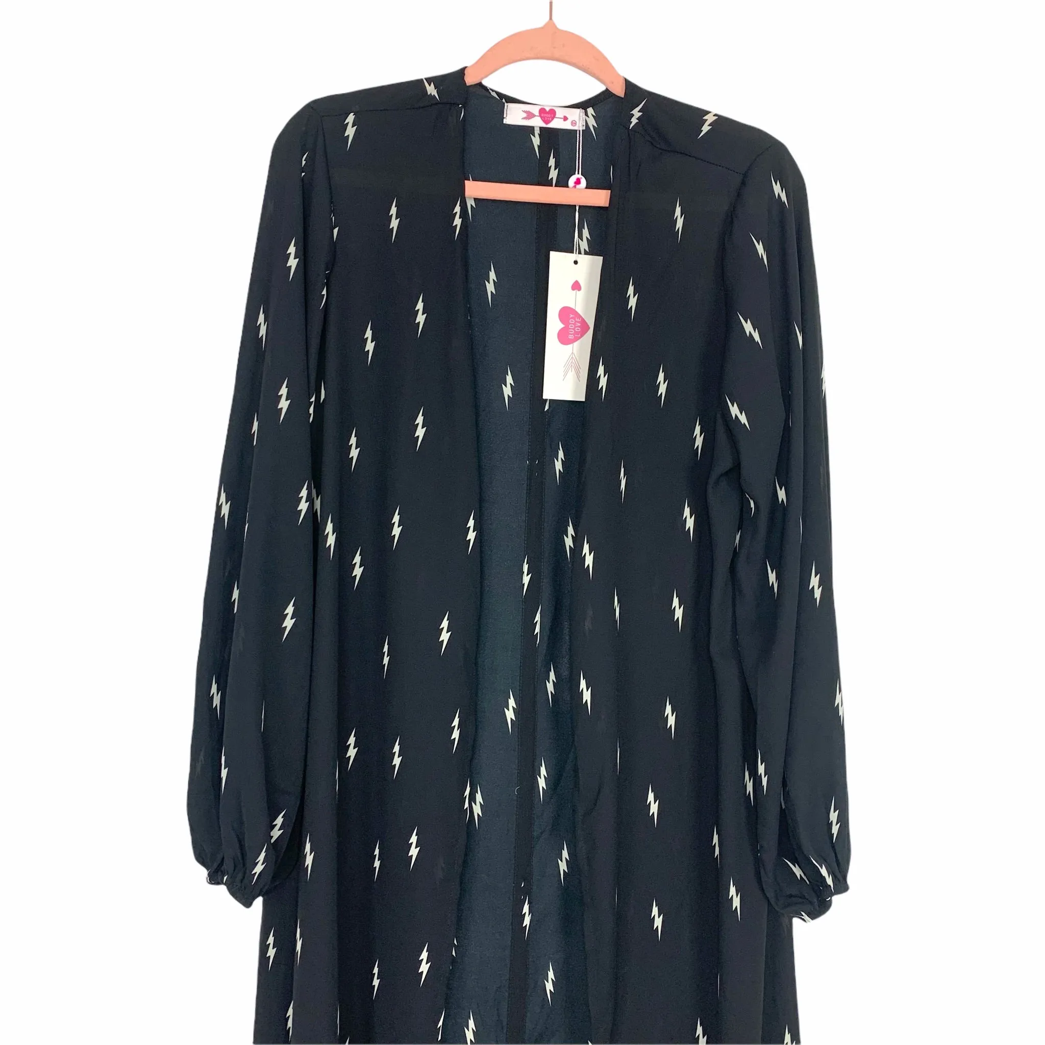 Buddy Love Black Lightning Bolt Print Duster Kimono NWT- Size S/M