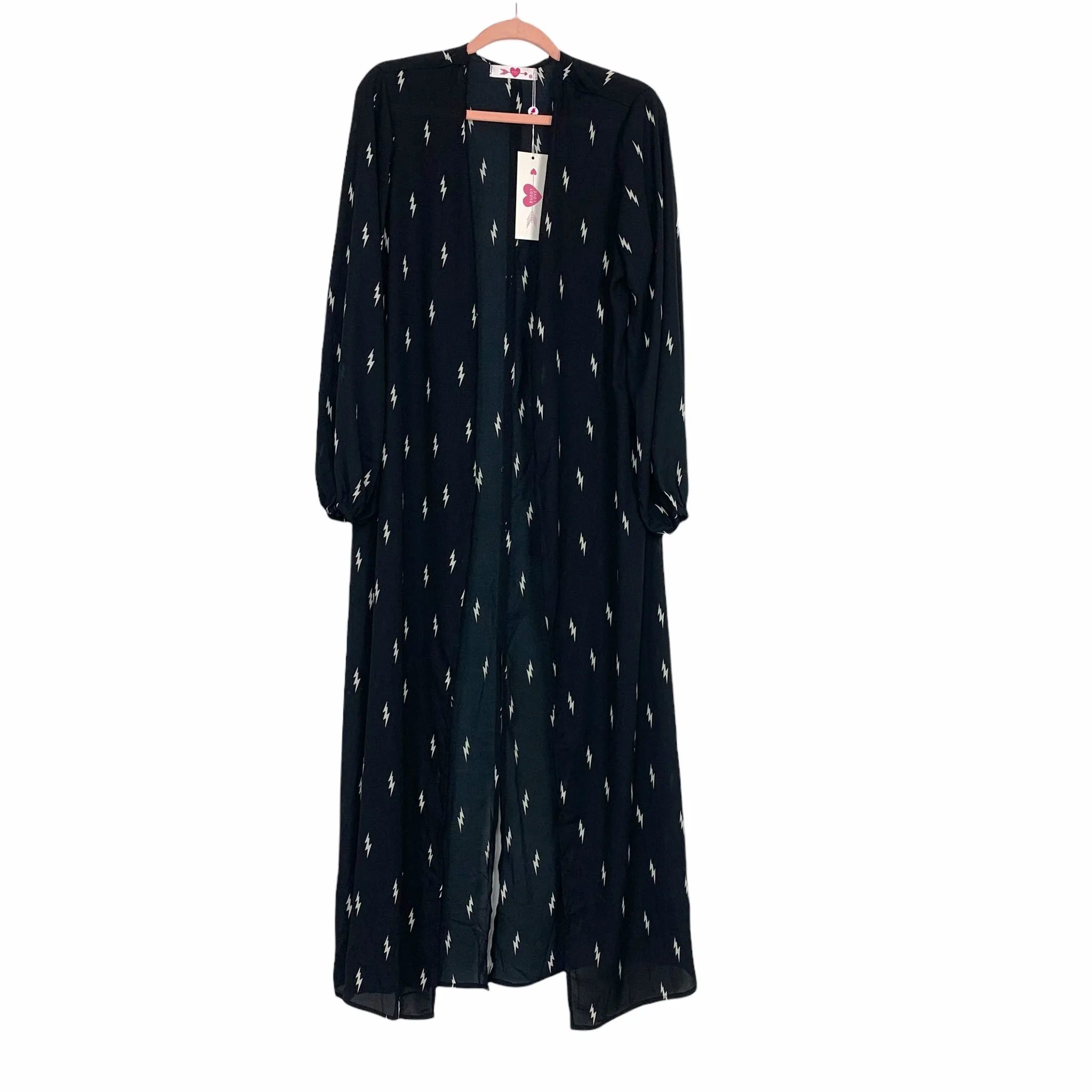 Buddy Love Black Lightning Bolt Print Duster Kimono NWT- Size S/M