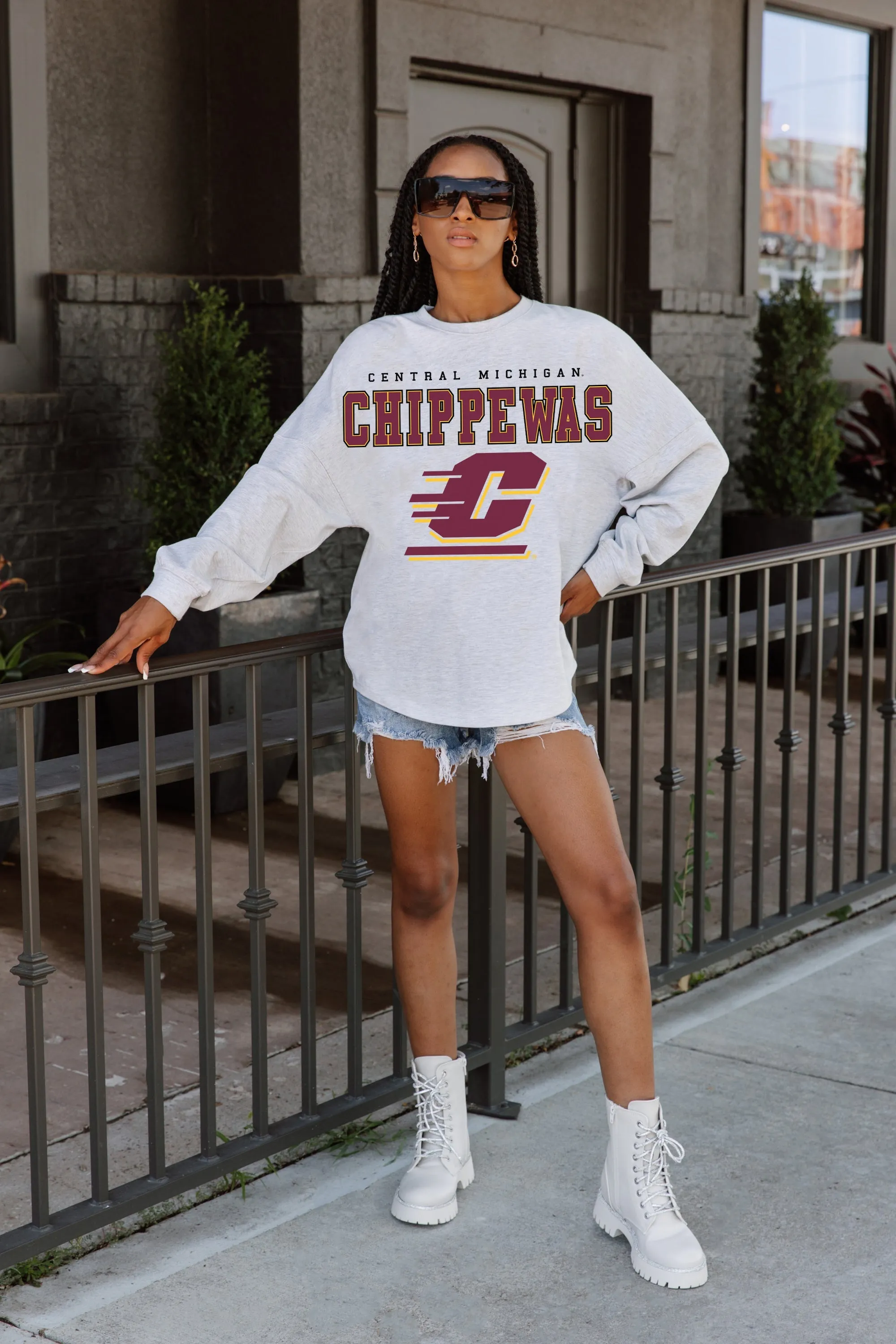 CENTRAL MICHIGAN CHIPPEWAS BIG GOALS DROP SHOULDER LONG SLEEVE PULLOVER