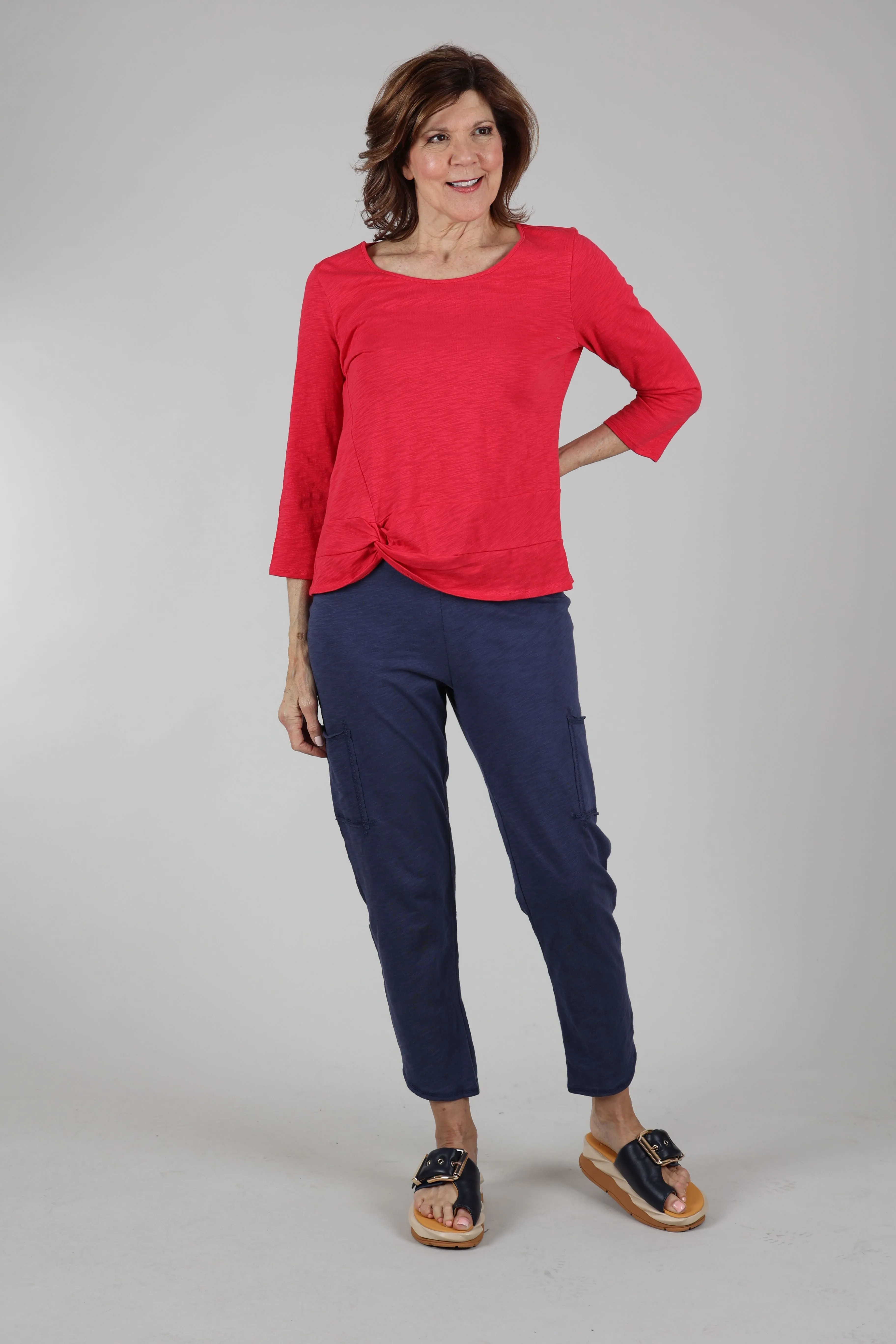 Cotton Slub Pocket Ankle Pant, Navy