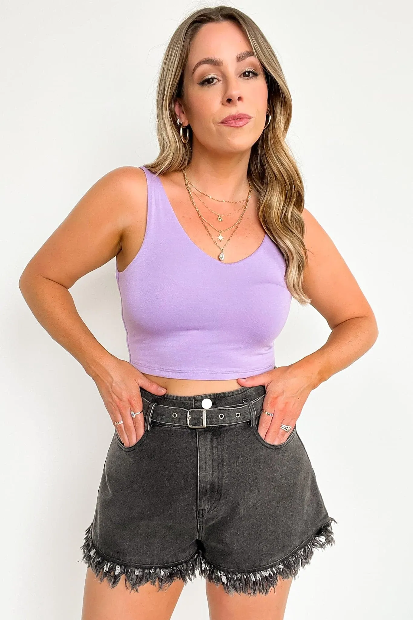 Dyanna Belted Raw Hem Denim Shorts - FINAL SALE