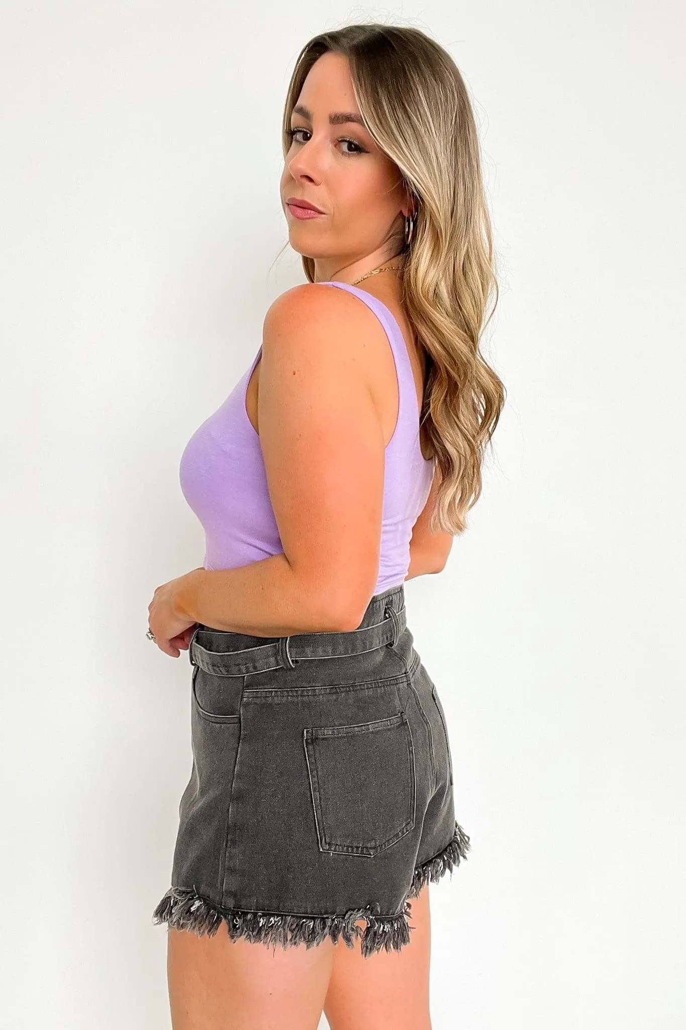 Dyanna Belted Raw Hem Denim Shorts - FINAL SALE