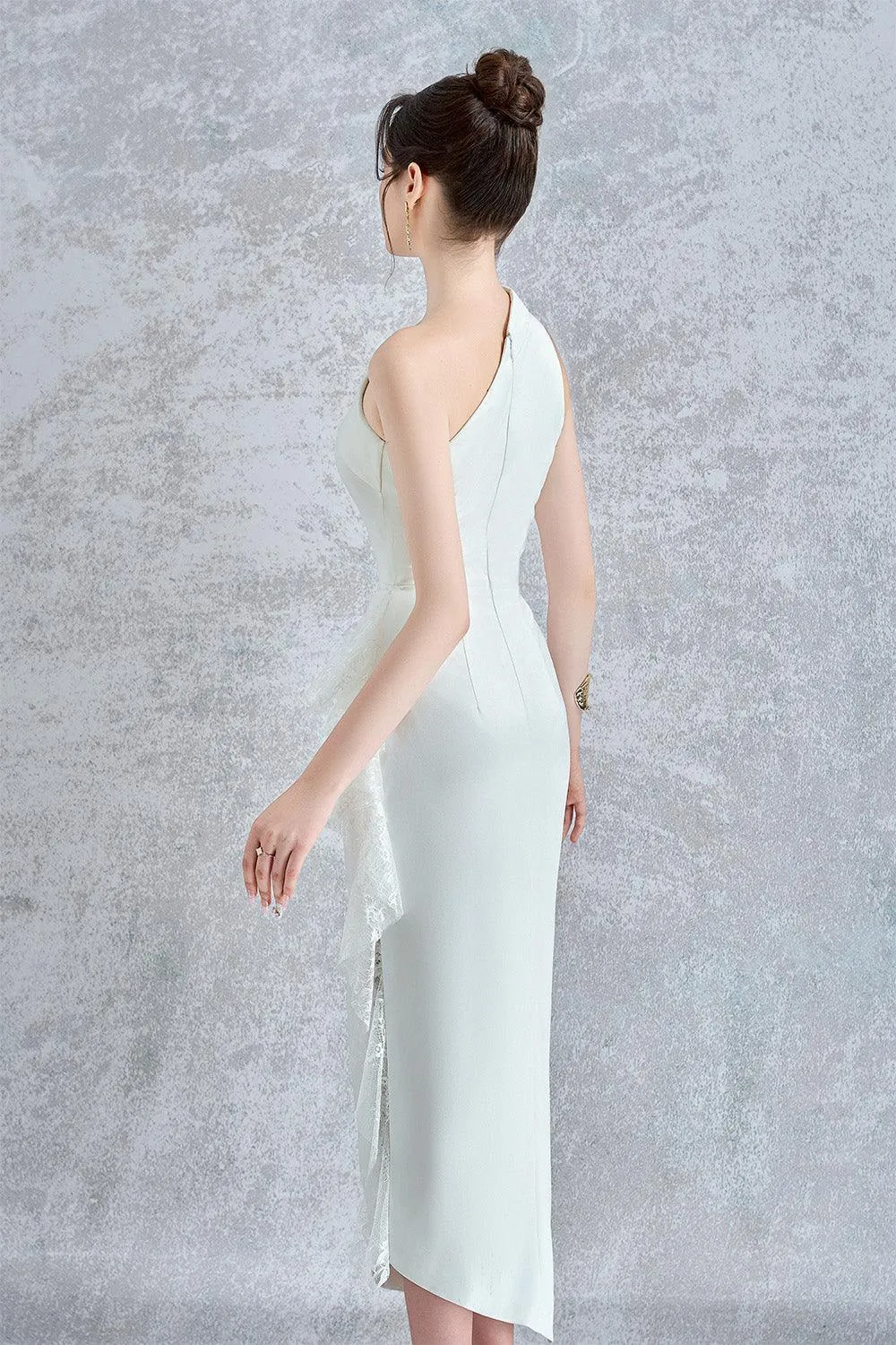 Elysia Asymmetric One Shoulder Organdy Midi Dress