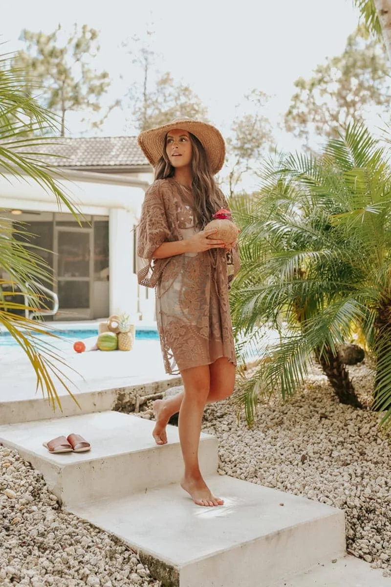 Embroidery Long Sleeve Lace Kimono Duster
