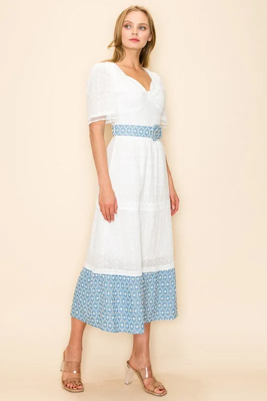EYELET BELTED DRESS