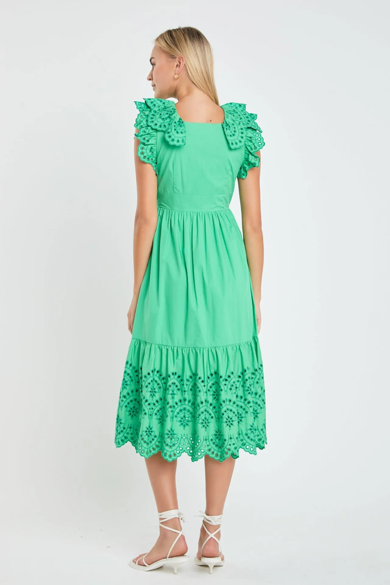 Eyelet Scallop Detail Midi Dress