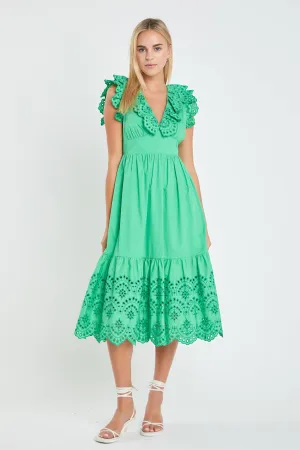 Eyelet Scallop Detail Midi Dress