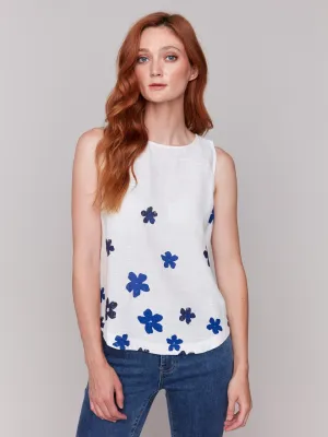 Floral Print Sleeveless Top with Rounded Hem - Coastal