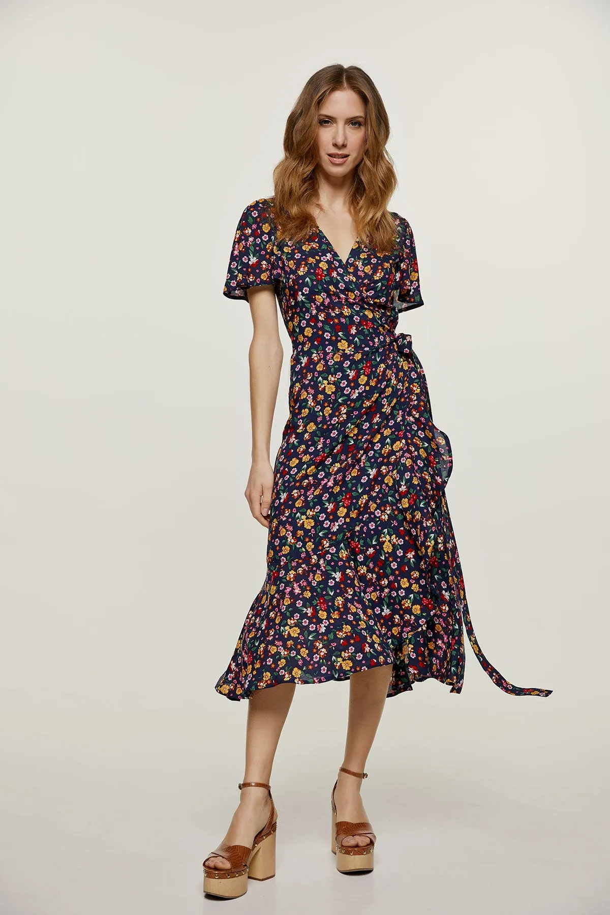 Floral Ruffle Detail Wrap Dress