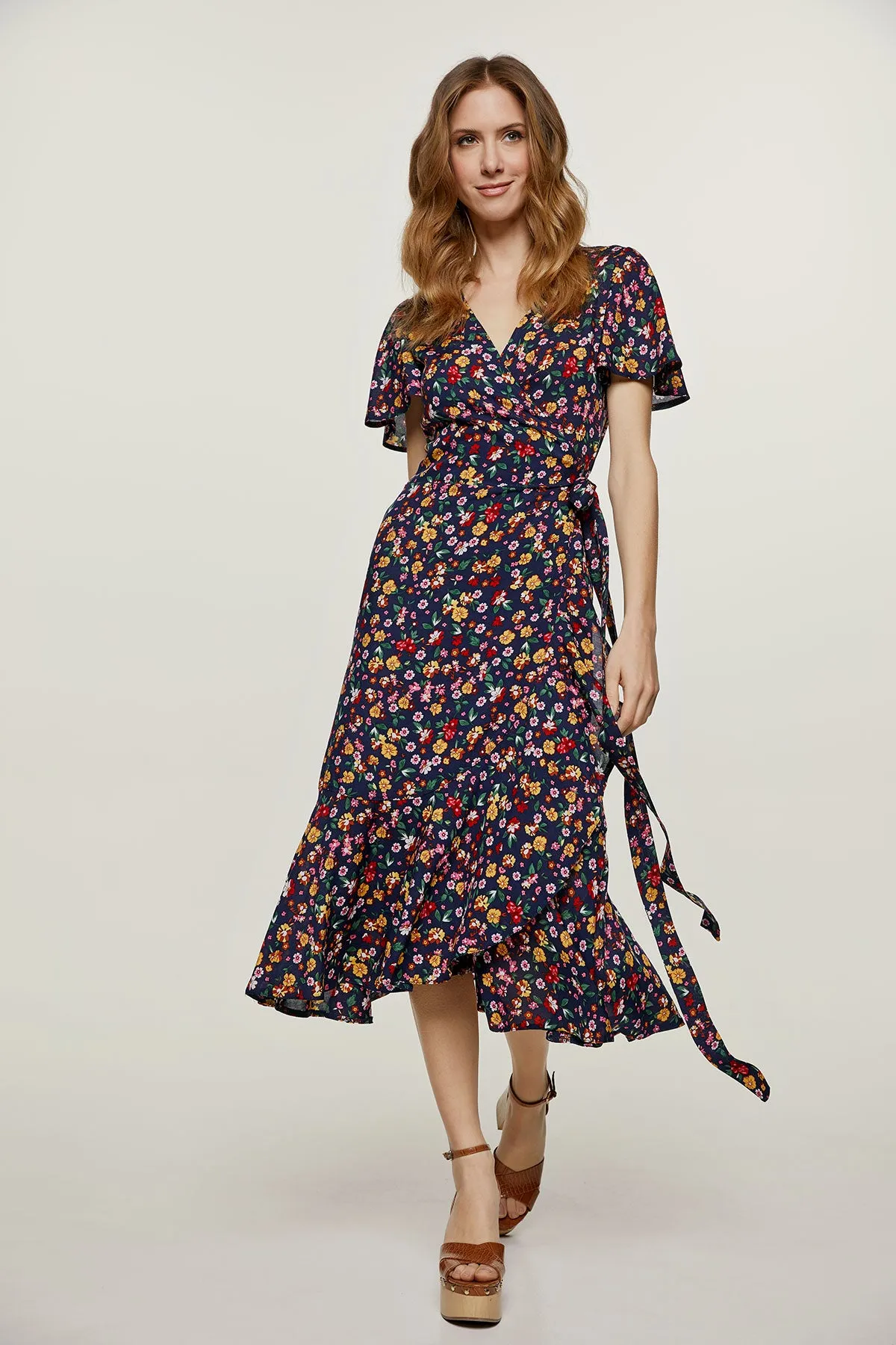 Floral Ruffle Detail Wrap Dress