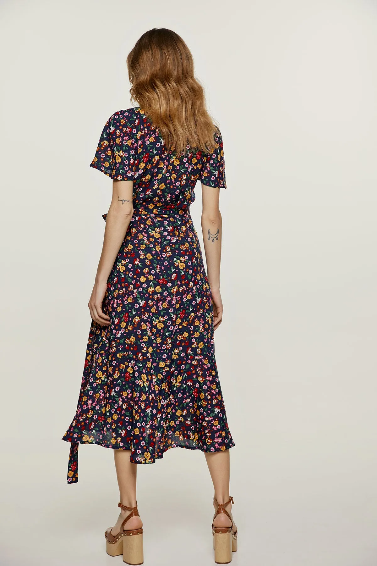 Floral Ruffle Detail Wrap Dress