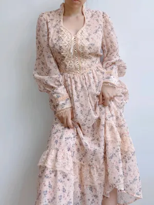 Floral Vampire Neck Midi Dress