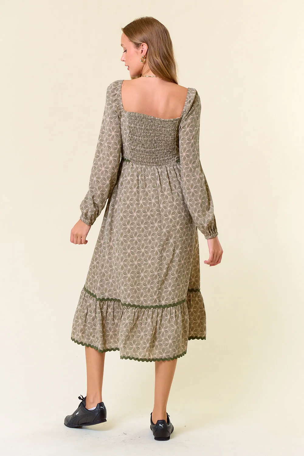 Geometric Floral Midi Dress
