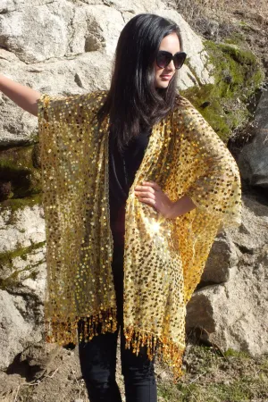 Gold Round Sequin Kimono Duster Top One Size