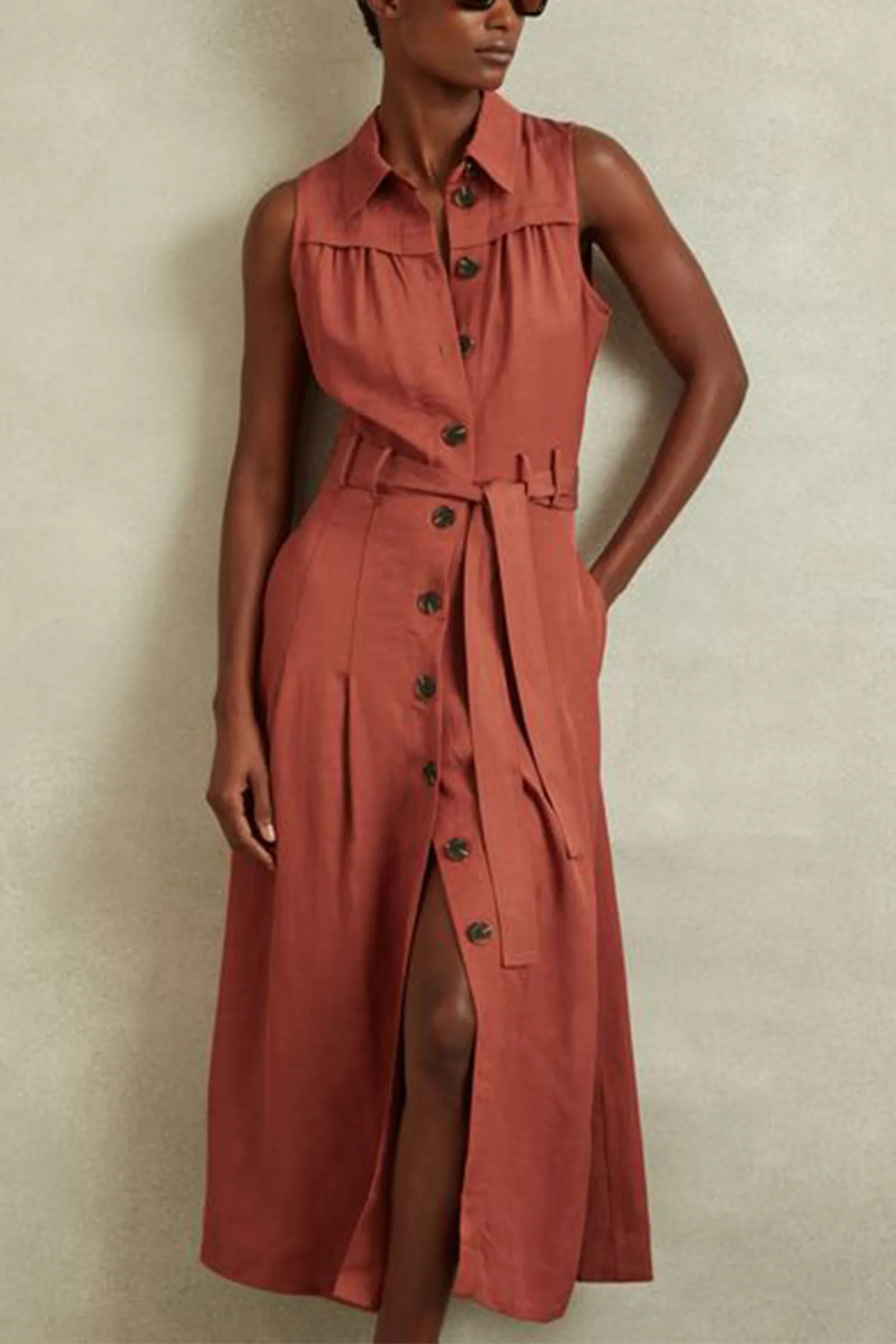Heidi Viscose-linen Belted Midi Dress