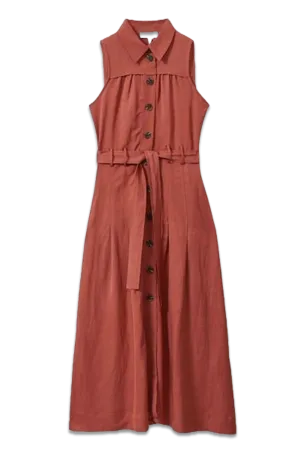 Heidi Viscose-linen Belted Midi Dress