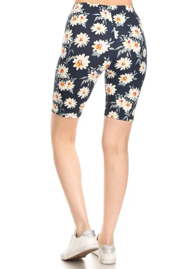 High Waisted Floral Printed Biker Shorts