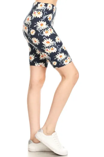 High Waisted Floral Printed Biker Shorts