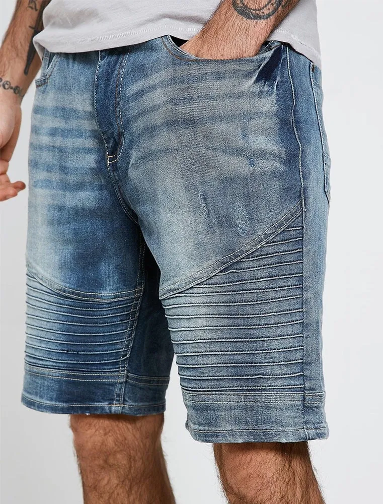 Kade Denim Biker Shorts in Stone Wash