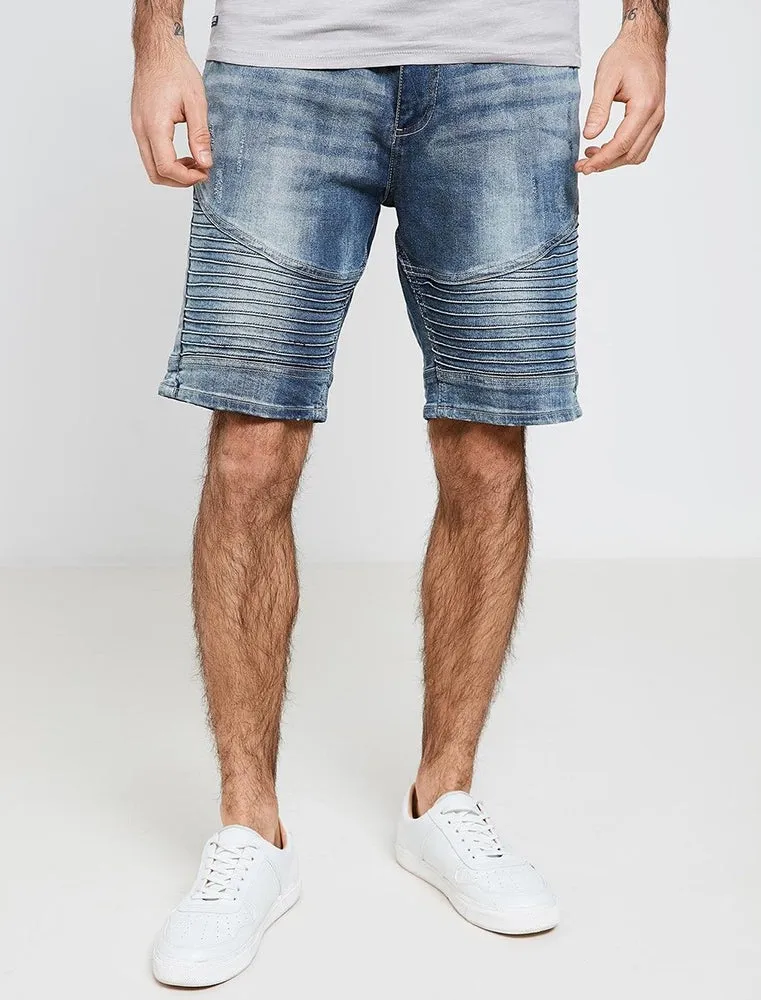 Kade Denim Biker Shorts in Stone Wash