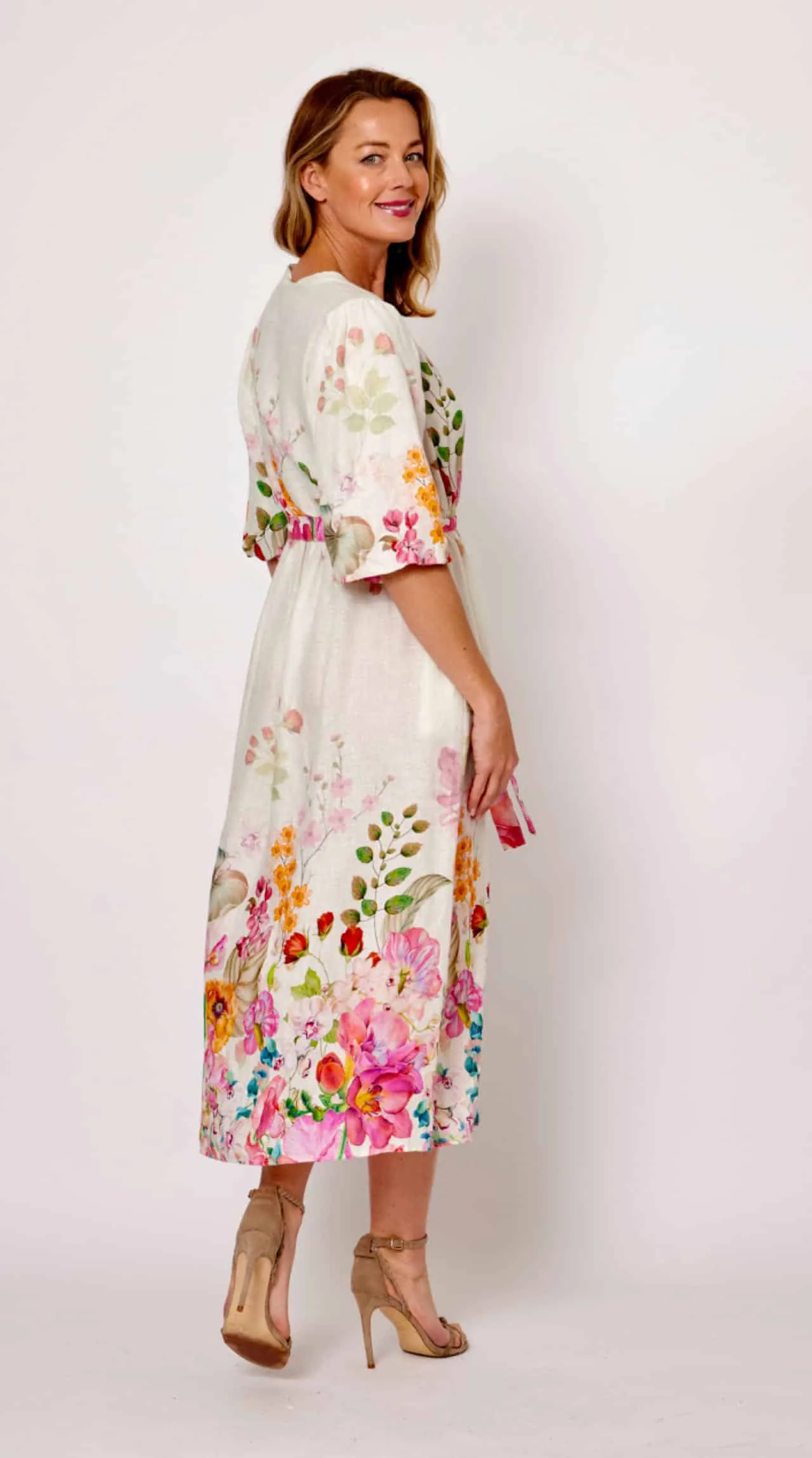 La Strada - Puff Sleeve Belted Floral Dress