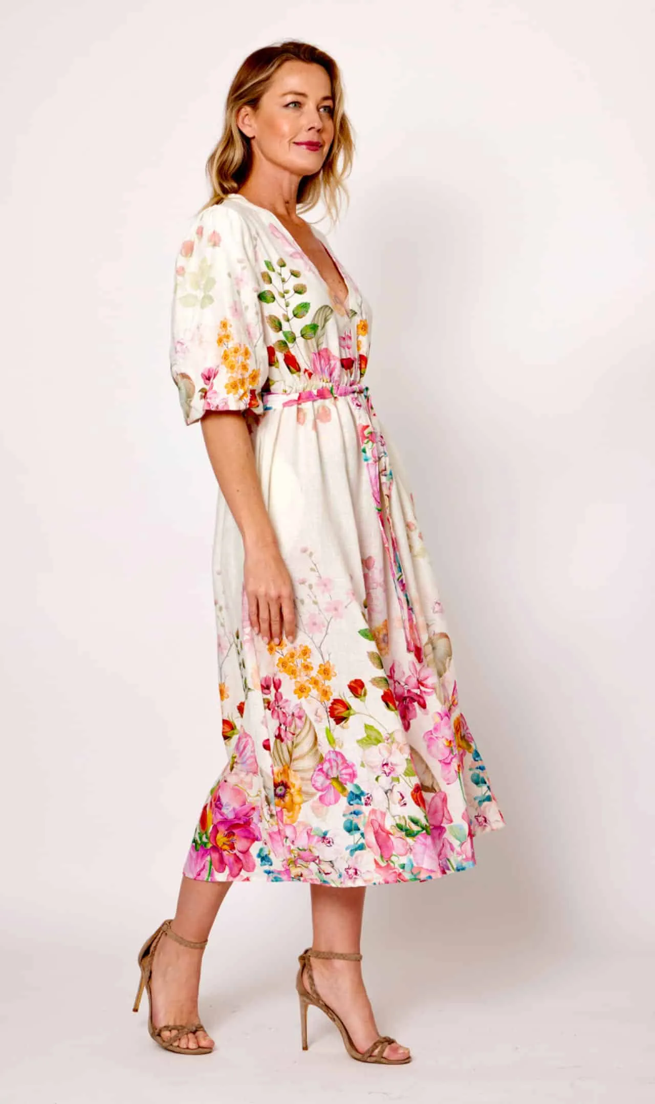 La Strada - Puff Sleeve Belted Floral Dress