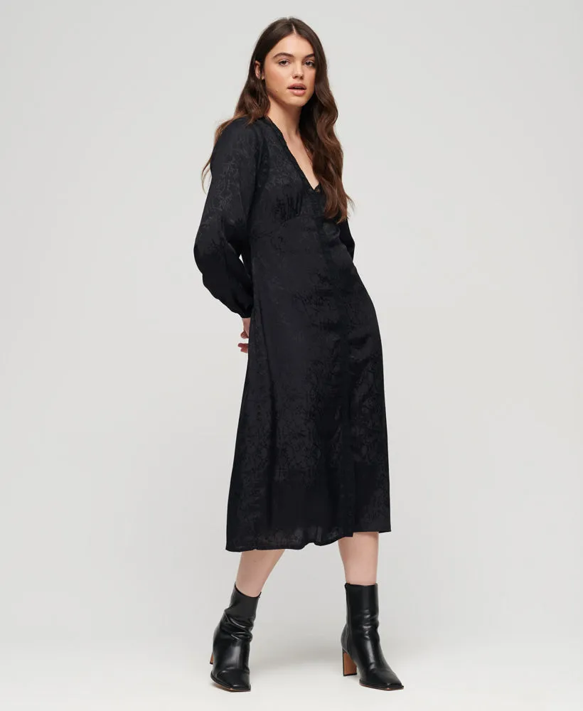 Lace Trim Midi Dress - Urban Black