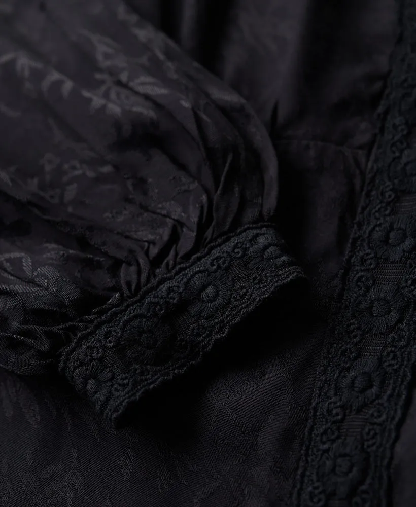 Lace Trim Midi Dress - Urban Black