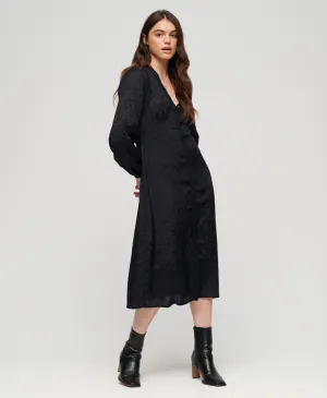Lace Trim Midi Dress - Urban Black