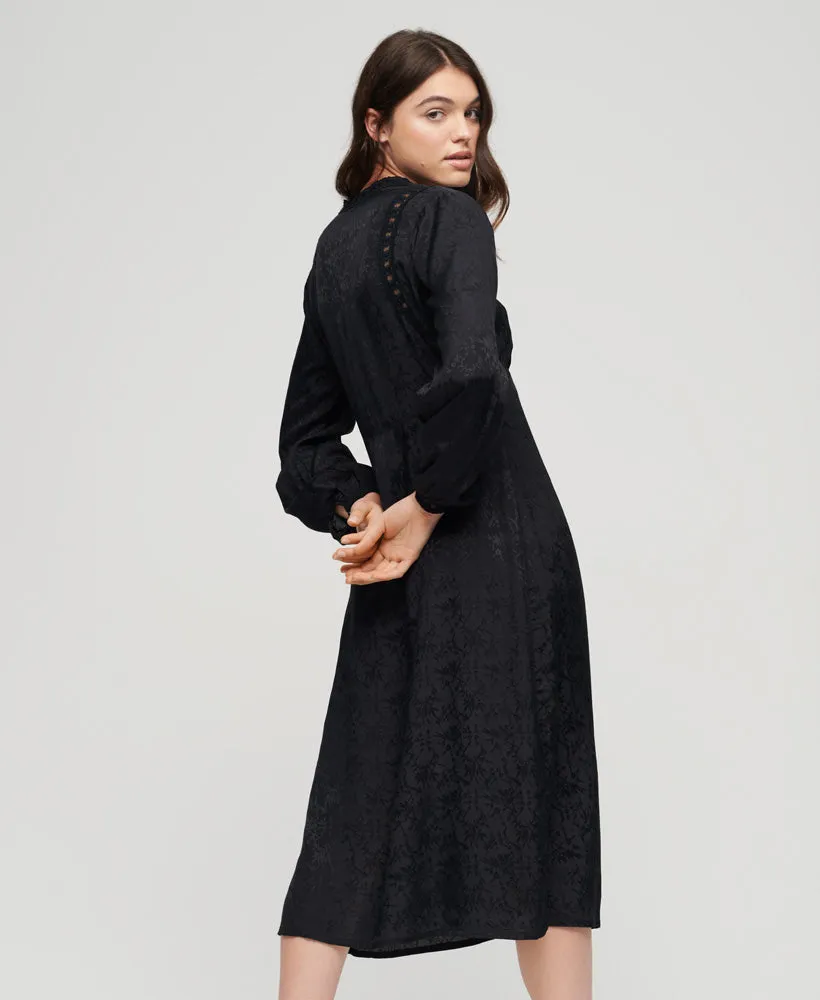 Lace Trim Midi Dress - Urban Black