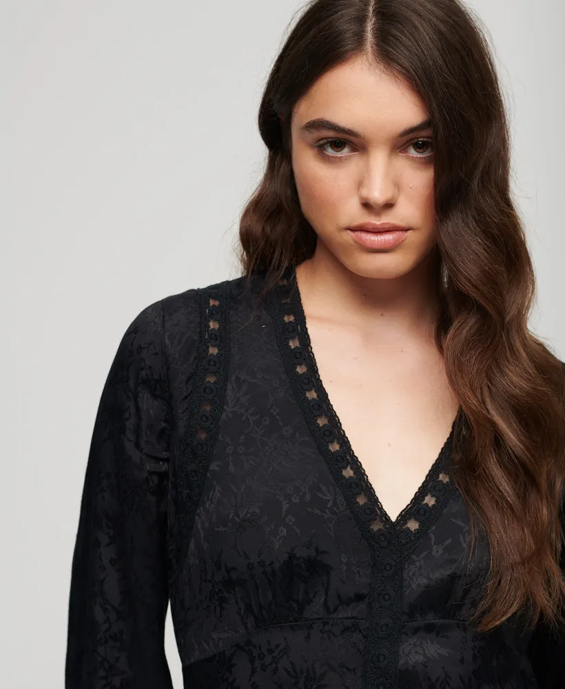 Lace Trim Midi Dress - Urban Black