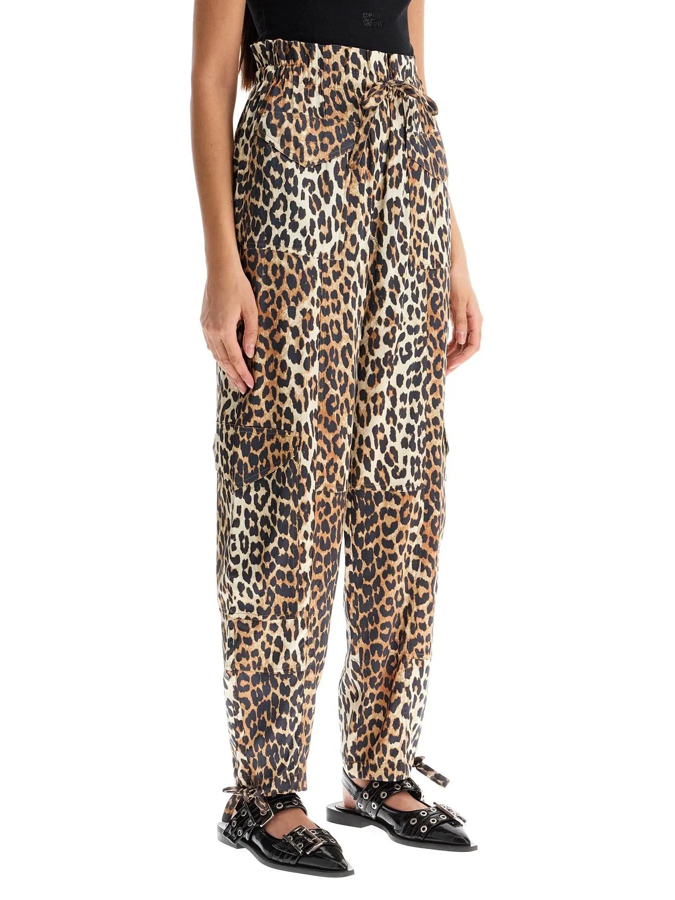 Leopard Print Satin Cargo Pants
