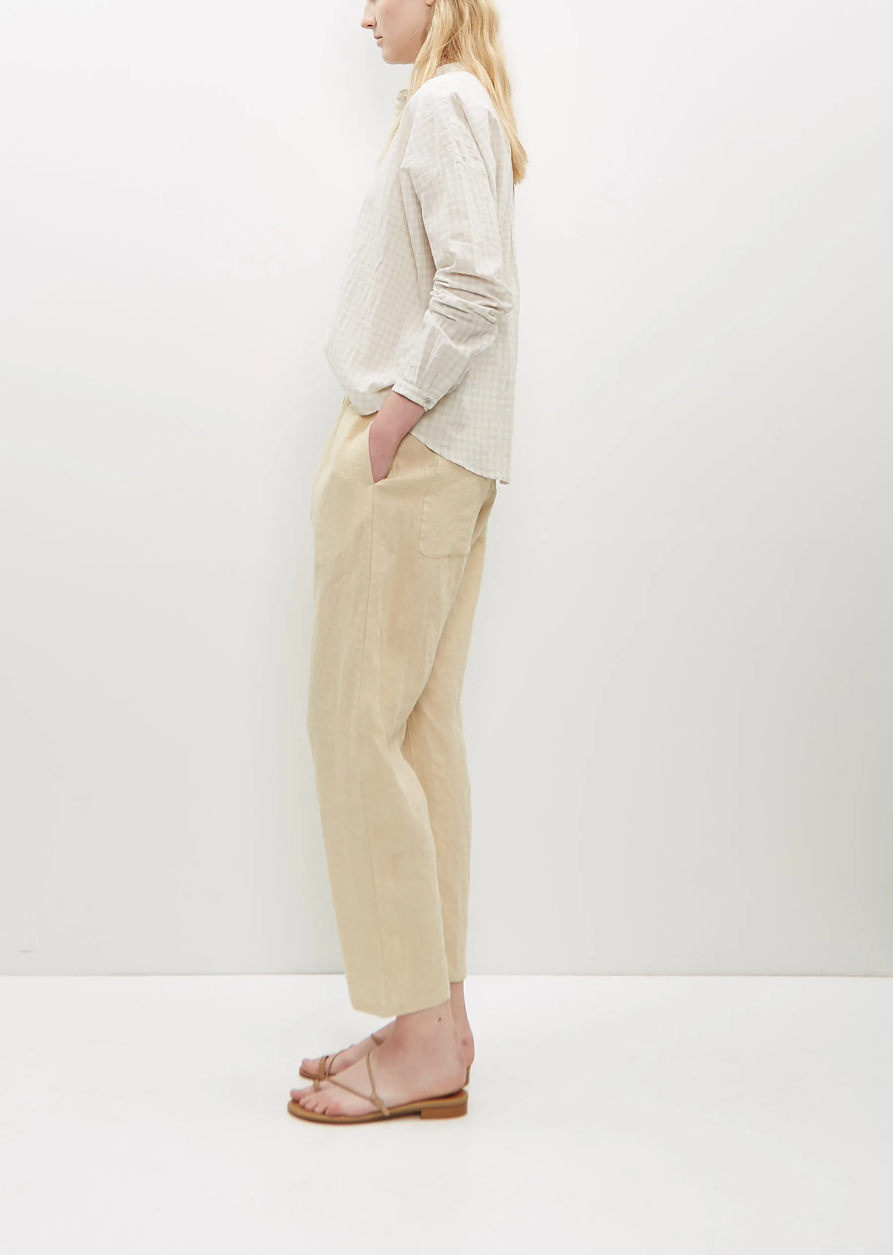 Light Cotton Vichy Band Collar Shirt