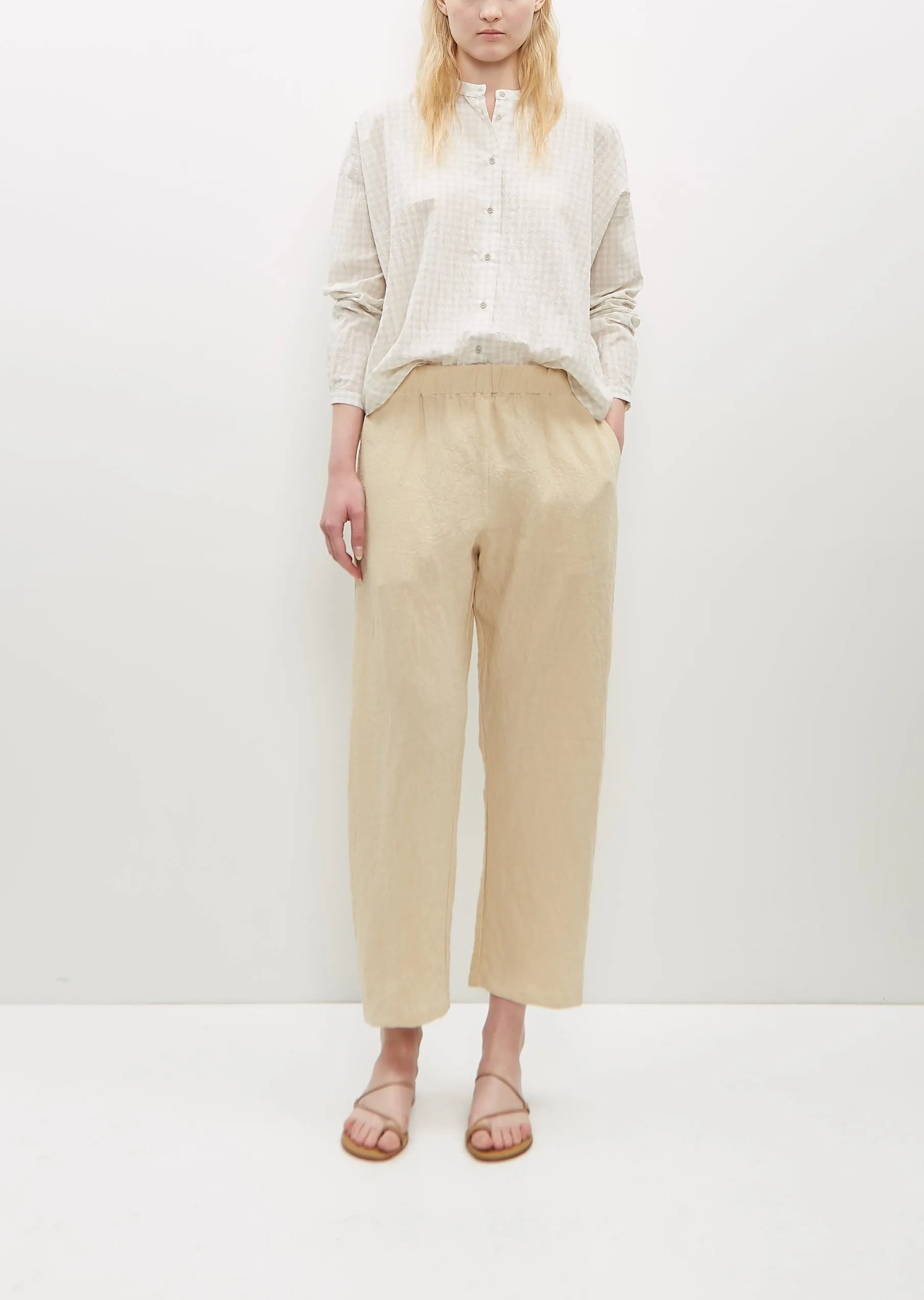 Light Cotton Vichy Band Collar Shirt