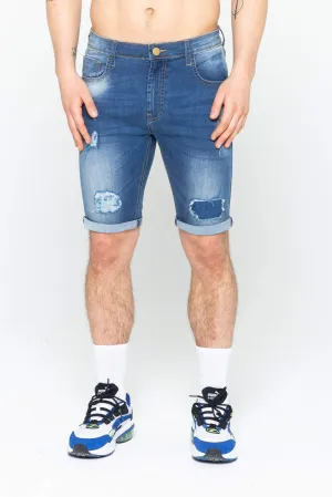 Lincoln Spray On Men's Denim Shorts - Mid Blue
